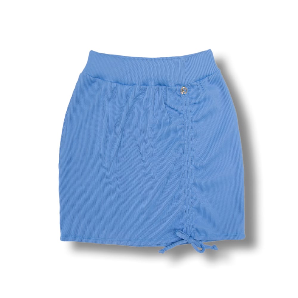Saia Colissê Ágata Azul | Gringa | Saída de Praia | Mini Saia Plissê | Tecido Texturizado Drapê | Estoque Limitado
