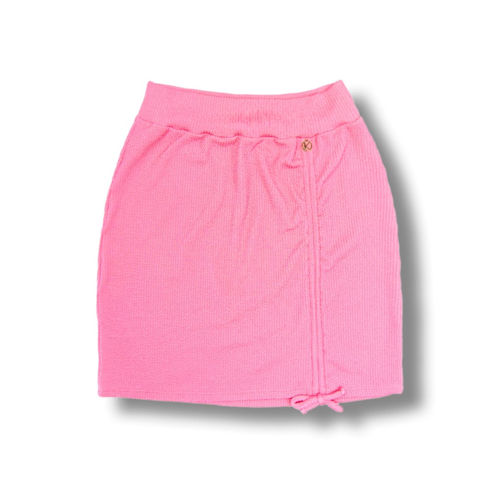 Saia Colissê Blush | Gringa | Saída de Praia | Mini Saia Rosa Plissê | Tecido Texturizado Semibrilho | Estoque Limitado