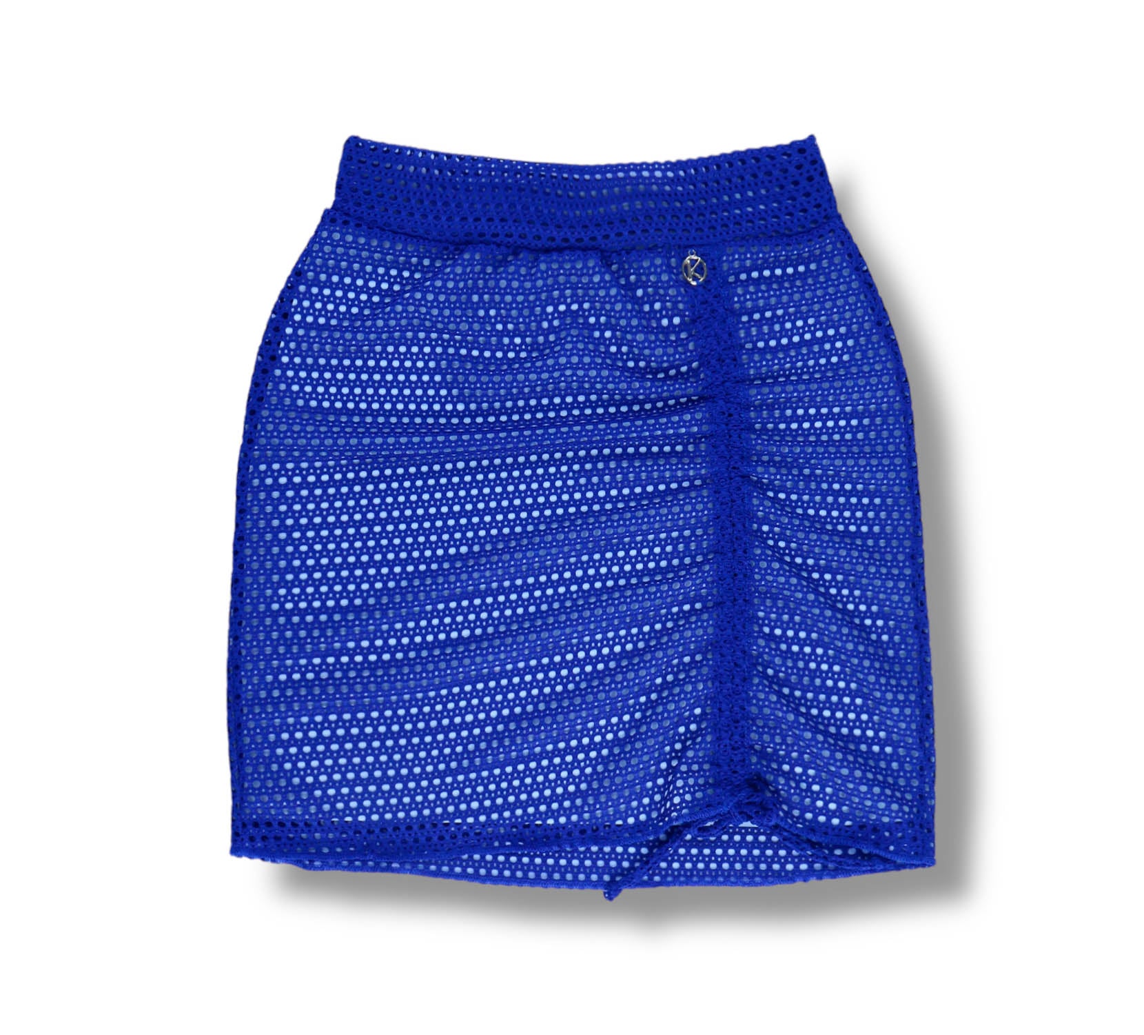 Saia Colissê Azul com Drapeado - Gringa - Saída de Praia Tela Arrastão