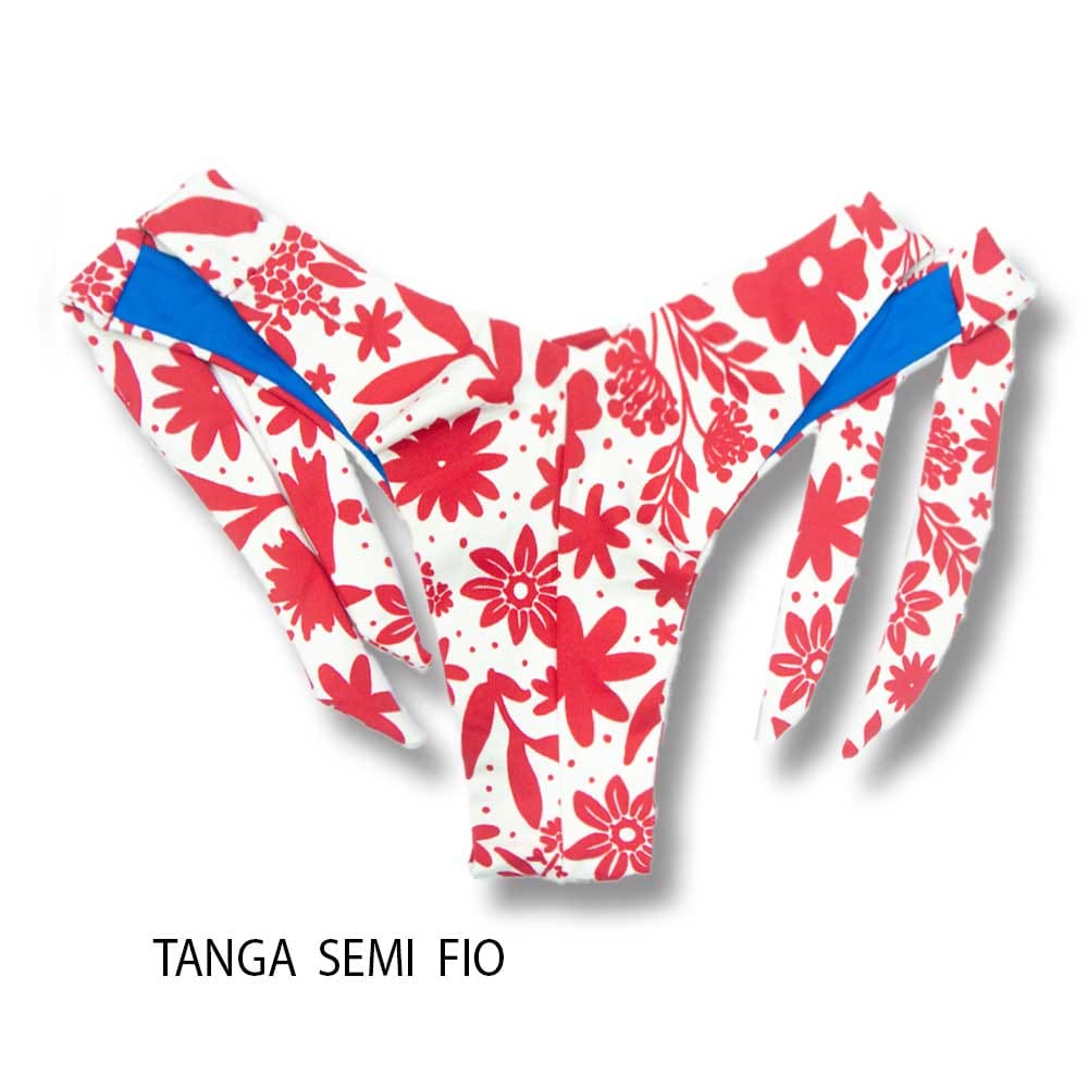 Conjunto Scarlet | Top Faixa + Tanga Mora | Tanga com amarração larga lateral e fio duplo | Top Faixa Tomara que Caia | Biquíni Estampado