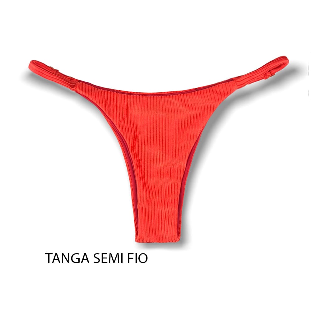 Tanga Mia Rubi  | Biquíni Cor Lisa Semi Fio | Tira Fina Regulável | Marquinha de Fita | Tecido Texturizado Semibrilho