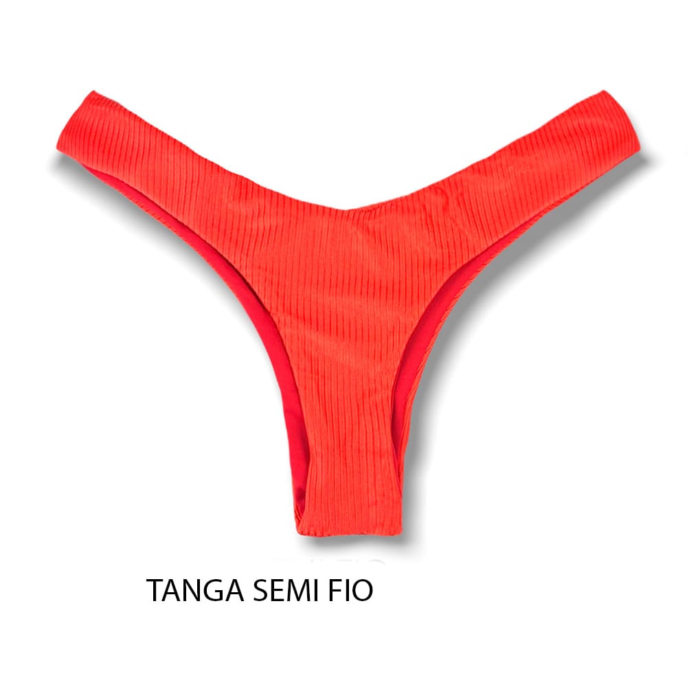 Tanga Eva Rubi | Biquíni Semi Fio Asa Delta | Aviador | Dupla Face Vermelho Carmim | Reversível | Tecido Texturizado Semibrilho