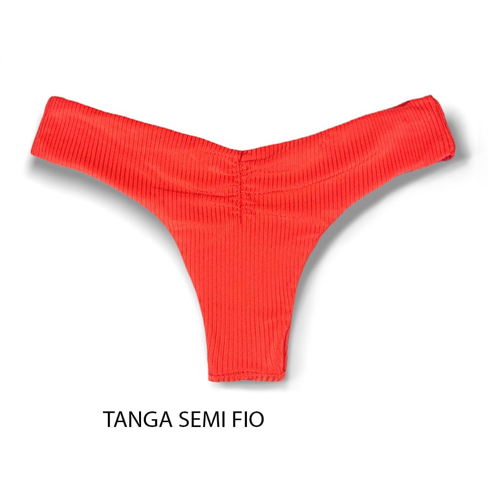 Tanga Isa Rubi | Biquíni Liso Semi Fio Ripple | Levanta Bumbum | Dupla Face Vermelho Carmim | Reversível | Tecido Texturizado Semibrilho