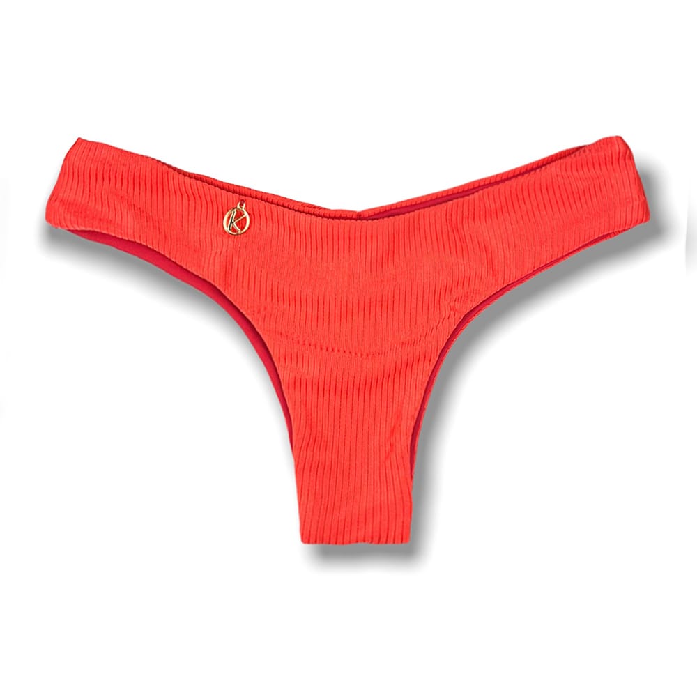 Tanga Isa Rubi | Biquíni Liso Semi Fio Ripple | Levanta Bumbum | Dupla Face Vermelho Carmim | Reversível | Tecido Texturizado Semibrilho