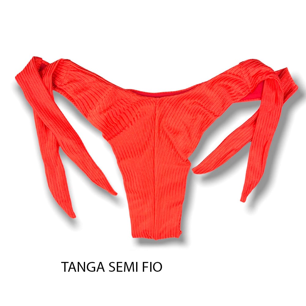 Tanga Mora Rubi | Biquíni Cor Lisa Fio Duplo | Empina Bumbum | Amarração Lateral Larga | Tecido Texturizado Semibrilho