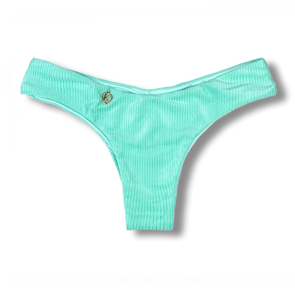 Tanga Isa Turmalina | Biquíni Liso Semi Fio Ripple | Levanta Bumbum | Dupla Face Verde Mint | Reversível | Tecido Texturizado Semibrilho