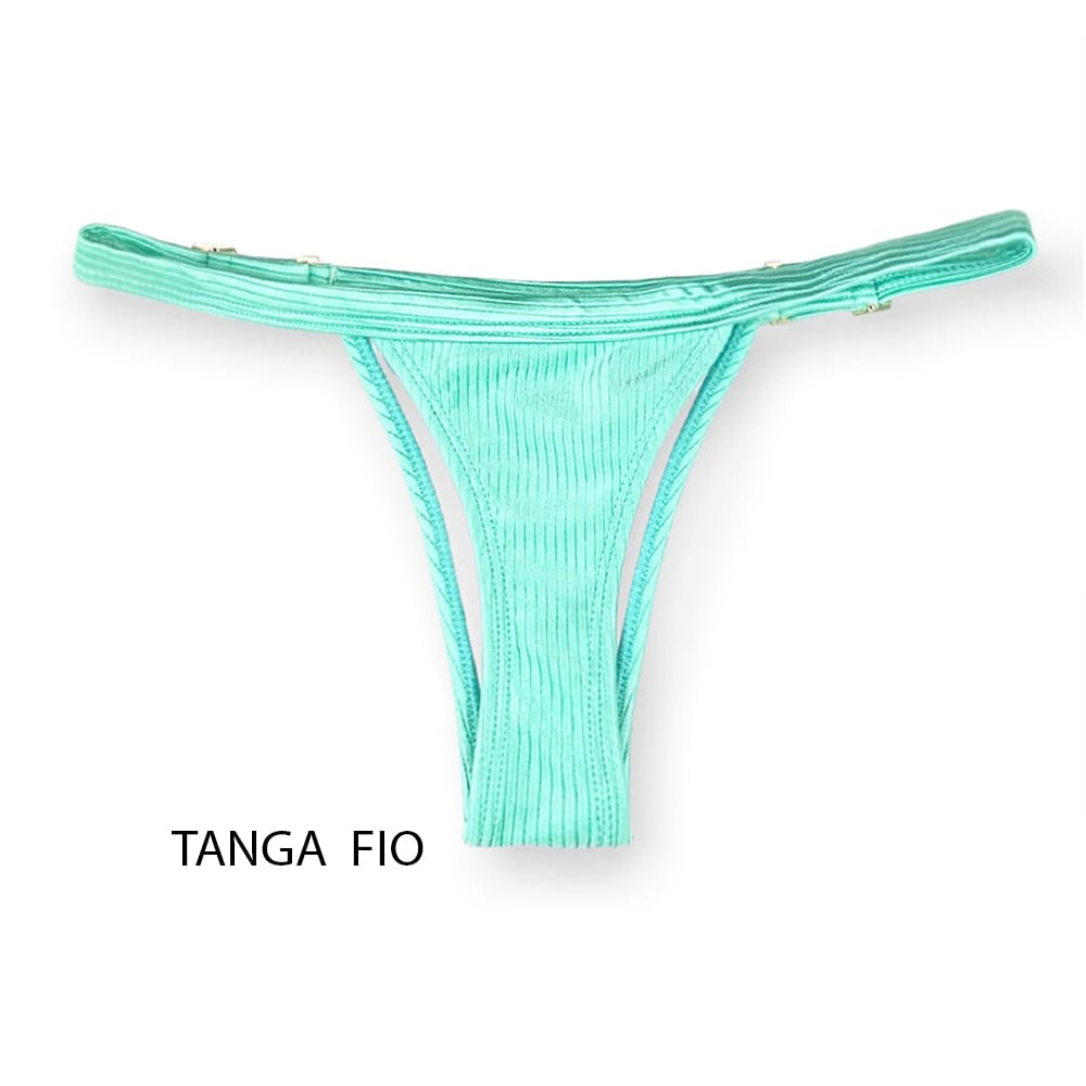 Tanga Fany Turmalina | Biquíni Cor Lisa | Semi Fio Marquinha de Fita | Regulável | Tecido Texturizado Semibrilho