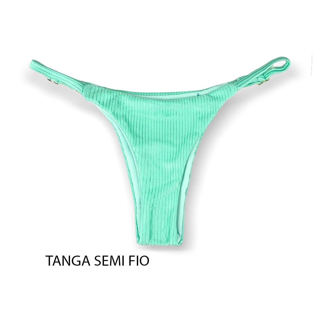 Tanga Mia Turmalina | Biquíni Cor Lisa Semi Fio | Tira Fina Regulável | Marquinha de Fita | Tecido Texturizado Semibrilho