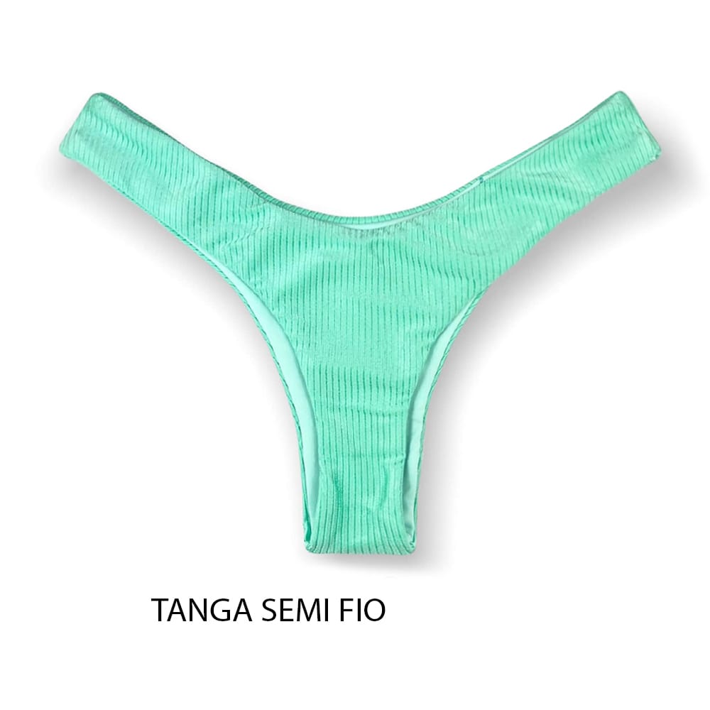 Tanga Eva Turmalina | Biquíni Semi Fio Asa Delta | Aviador | Dupla Face Verde Mint | Reversível | Tecido Texturizado Semibrilho