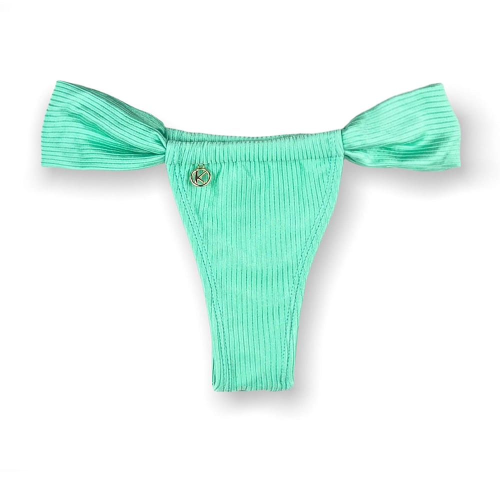 Tanga Gali Turmalina | Biquíni Fio Dental | Cortininha Regulável | Tecido Texturizado Semibrilho Verde