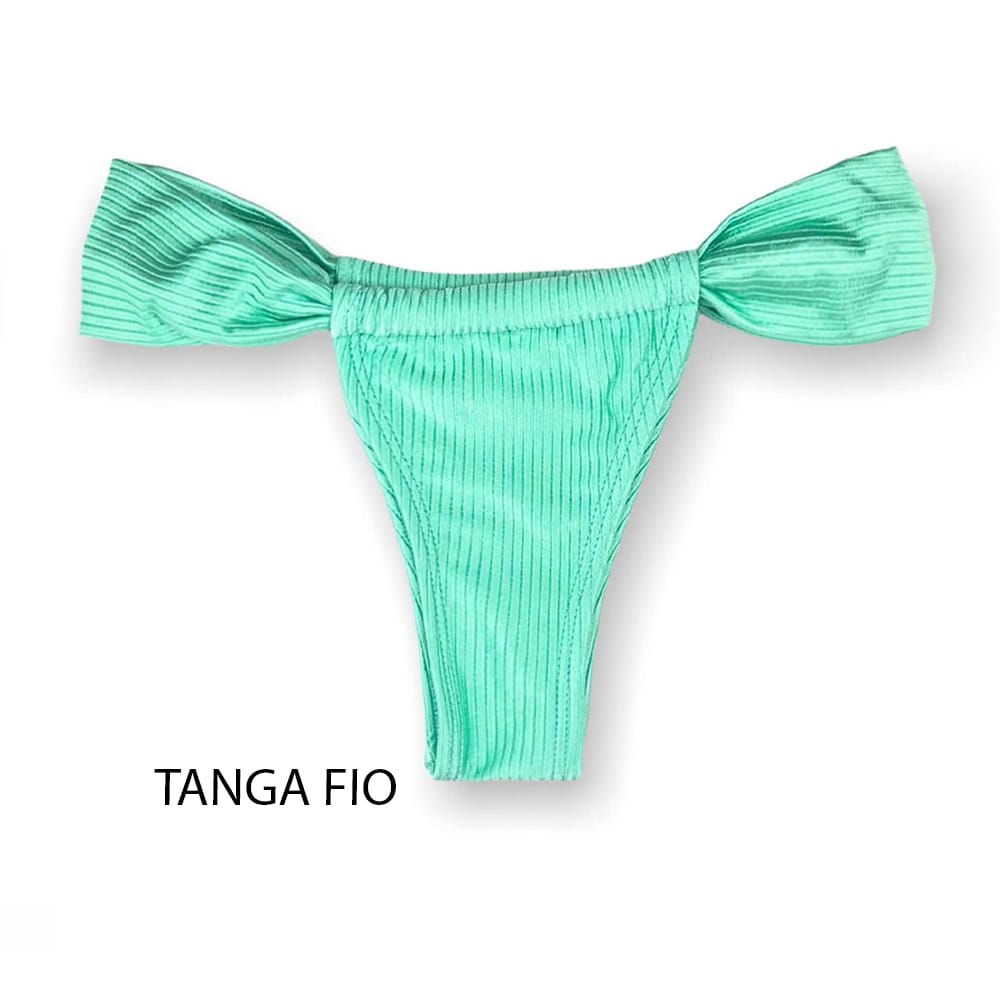 Tanga Gali Turmalina | Biquíni Fio Dental | Cortininha Regulável | Tecido Texturizado Semibrilho Verde