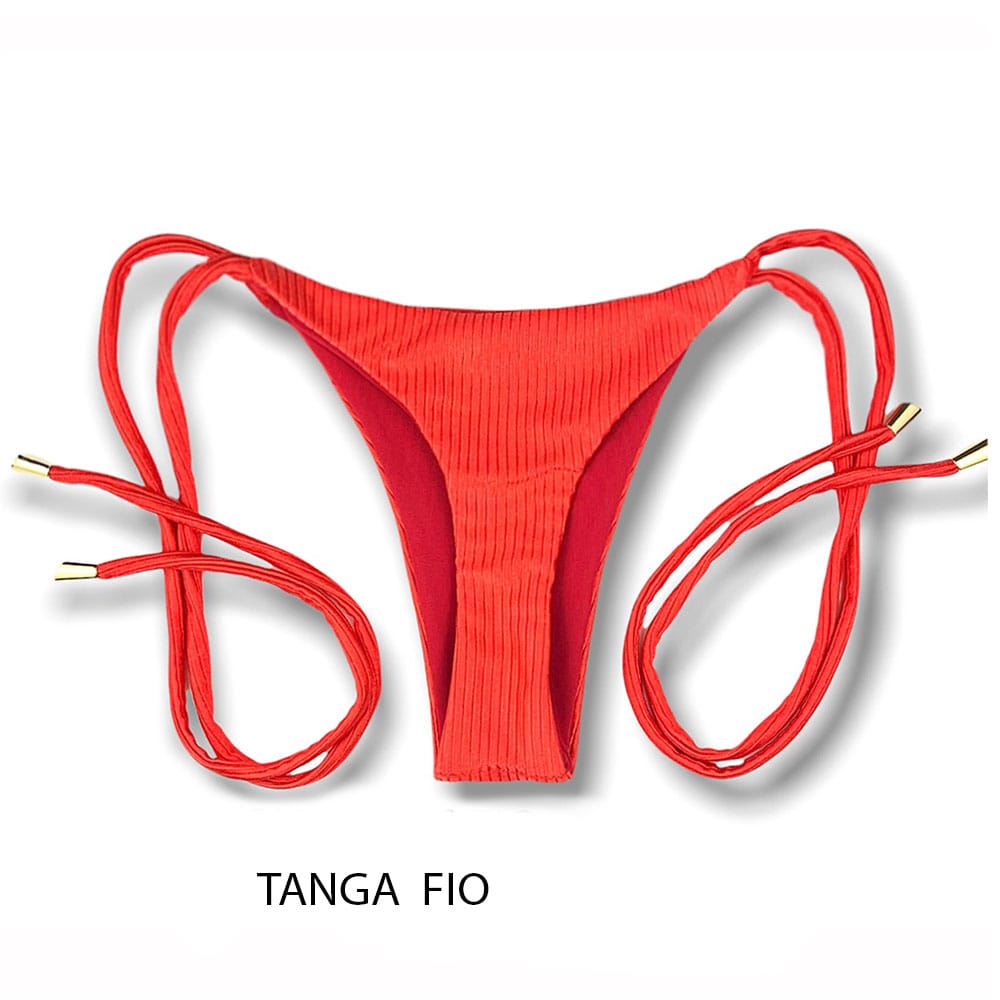 Conjunto de Biquíni Rubi | Top Lua + Tanga Cora | Top Dupla Face com Bojo | Tanga Fio Dental com amarração lateral dupla face