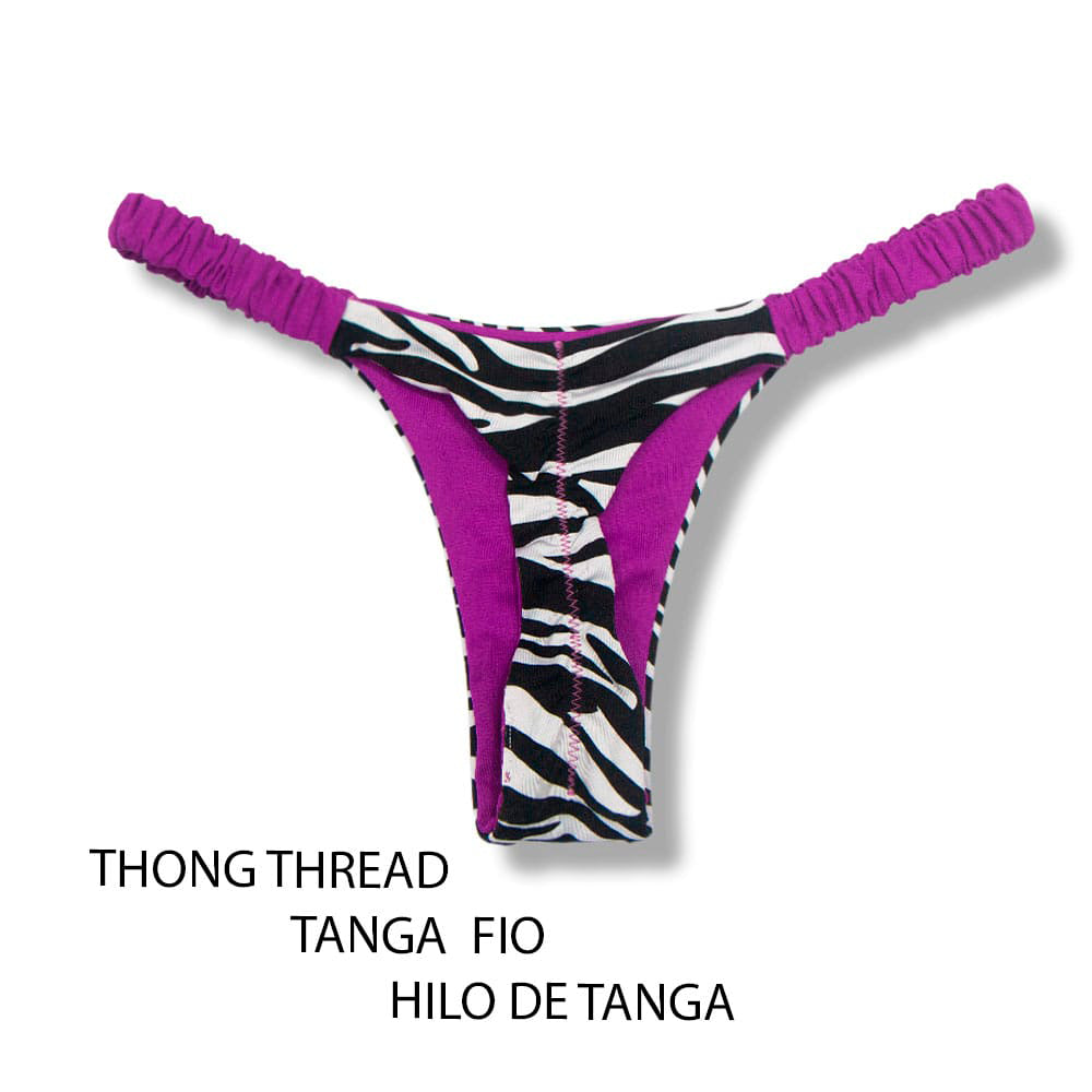 Tanga Flora Zebra | Biquíni Estampado | Fio Dental. | Elástico Frufru | Marquinha de Fita | Detalhe Uva