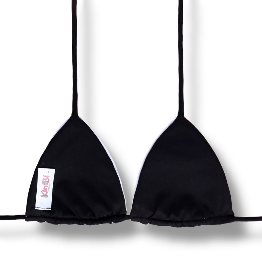 Top Lua Bicolor Black and White | Cortininha com Bojo | Dupla Face Preto | Reversível | Amarração nas Costas e Pescoço | Biquíni Liso Branco