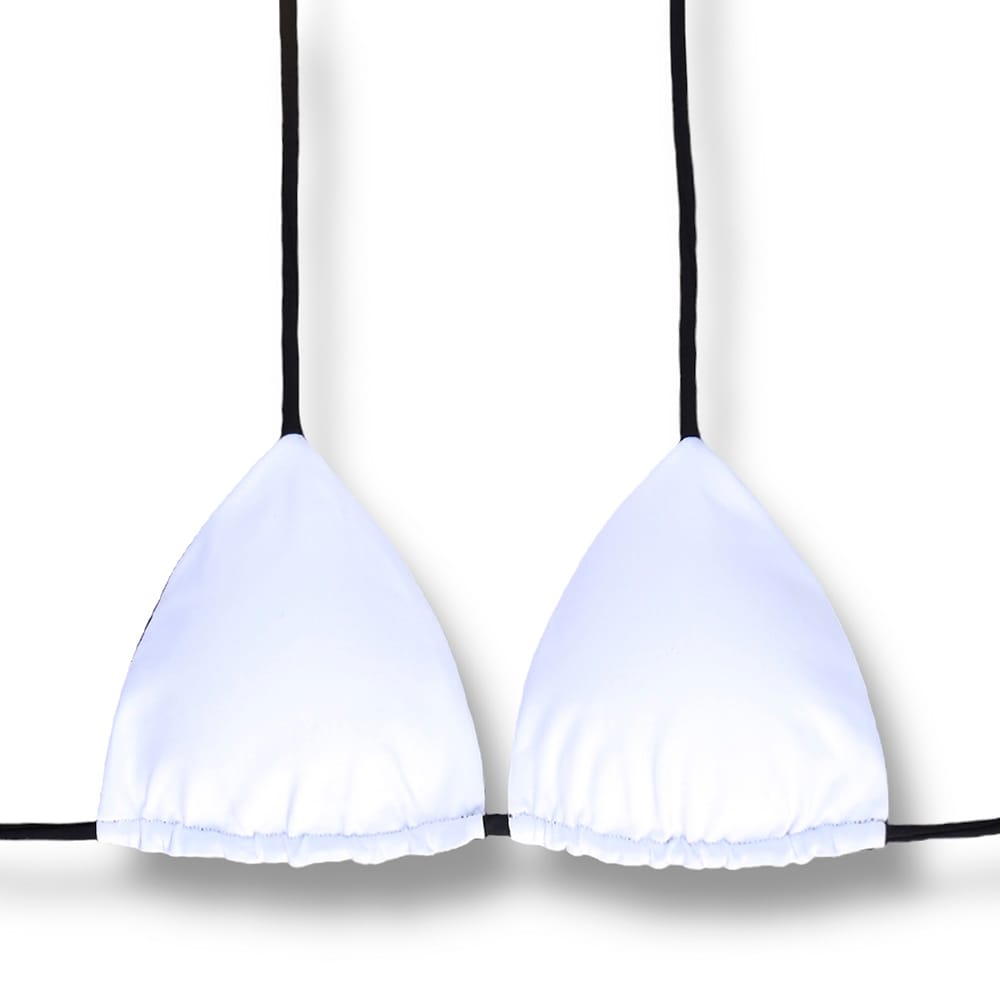 Top Lua Bicolor Black and White | Cortininha com Bojo | Dupla Face Preto | Reversível | Amarração nas Costas e Pescoço | Biquíni Liso Branco