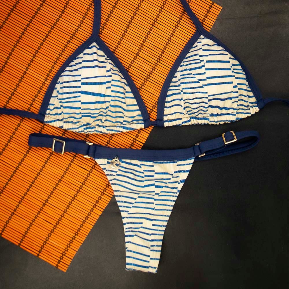 Conjunto de Biquini Mareia | Top Mara + Tanga Fany | Top Cortininha com Abertura para Bojo | Tanga Marquinha de Fita com Regulagem