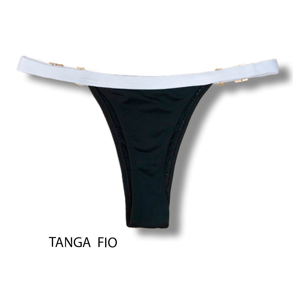 Conjunto de biquíni White and Black | Top Lua + Tanga Fany | Top dupla face com bojo embutido | Tanga semi fio com regulador na lateral | Bicolor Preto e Branco