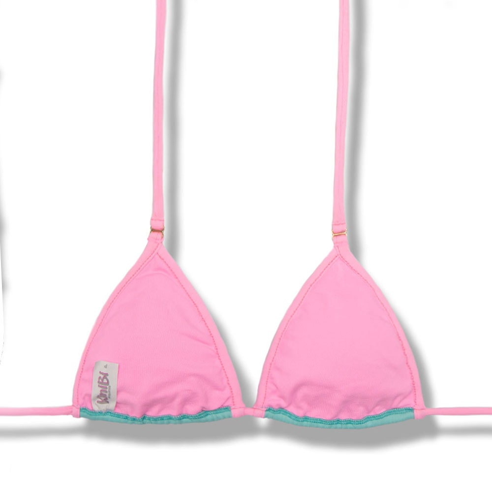 Conjunto de biquíni Bicolor Verde Mint e Rosa Iogurte | Top Mila + Tanga Flora | Top Micro Cortininha sem Bojo | Tanga Elástico Frufru Fio Dental