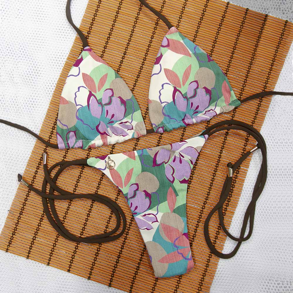 Conjunto de Biquíni Lilac | Top Lua + Tanga Cora | Top Dupla Face com Bojo Embutido | Tanga Dupla Face com Laço Fio Dental