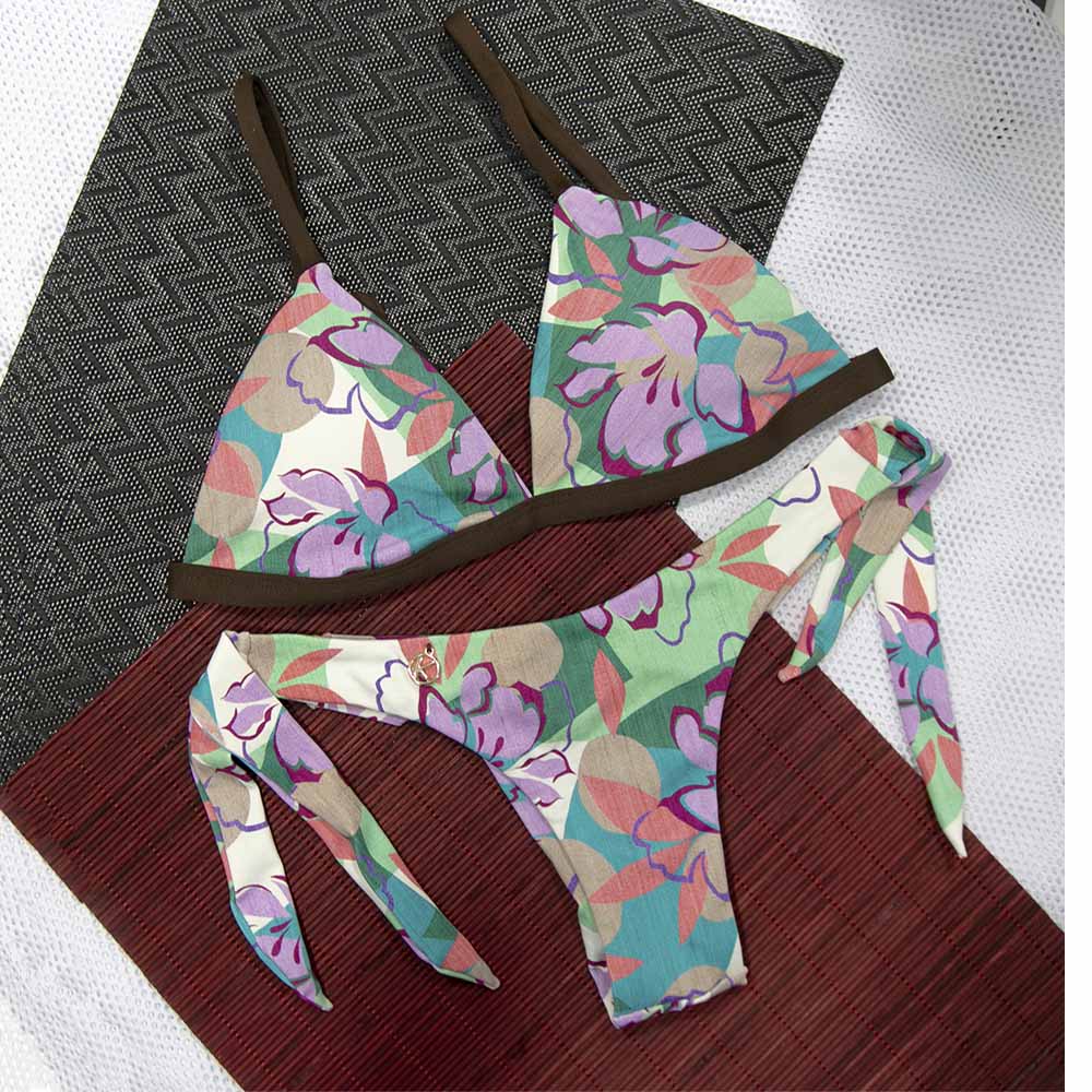 Conjunto de Biquíni Lilac | Top Jade + Tanga Mora| Tanga Amarração Lateral e Fio Duplo | Top Fixo com Regulador na Alça e Abertura para Bojo