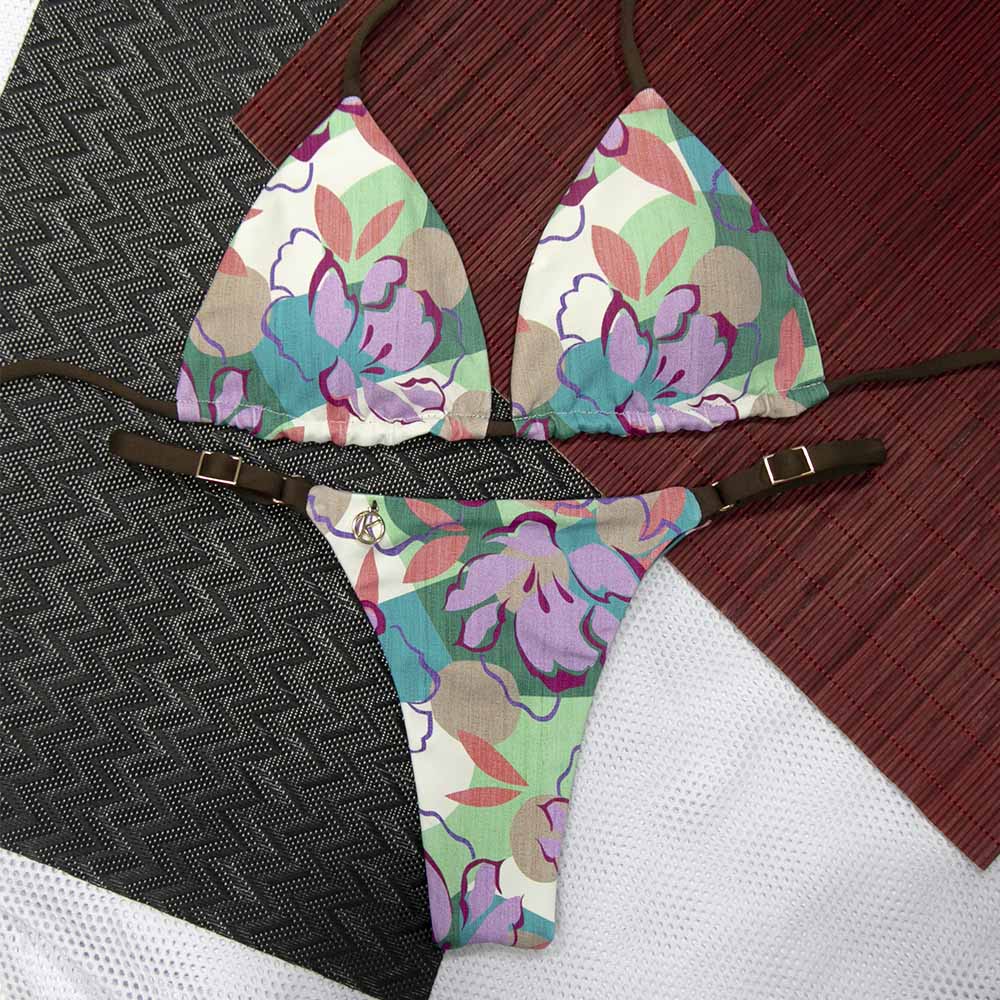 Conjunto de biquíni Lilac | Top Lua + Tanga Mia | Top dupla face com bojo embutido | Tanga semi fio com regulador na lateral marquinha de fita