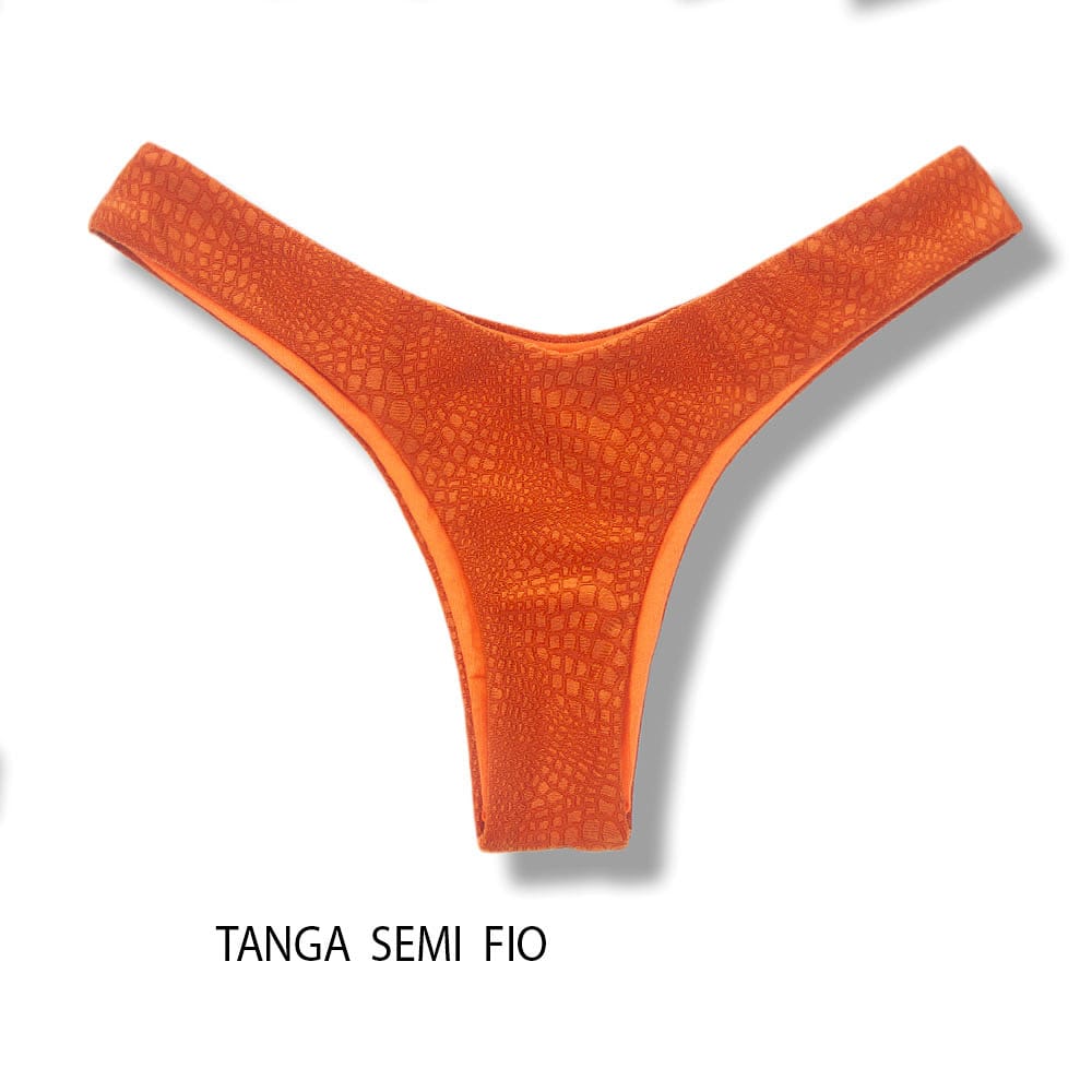 Conjunto de Biquíni Crocô Sunset | Top Faixa + Tanga Eva | Tanga Asa Delta Dupla Face Semi Fio | Top Faixa com Amarração nas Costas