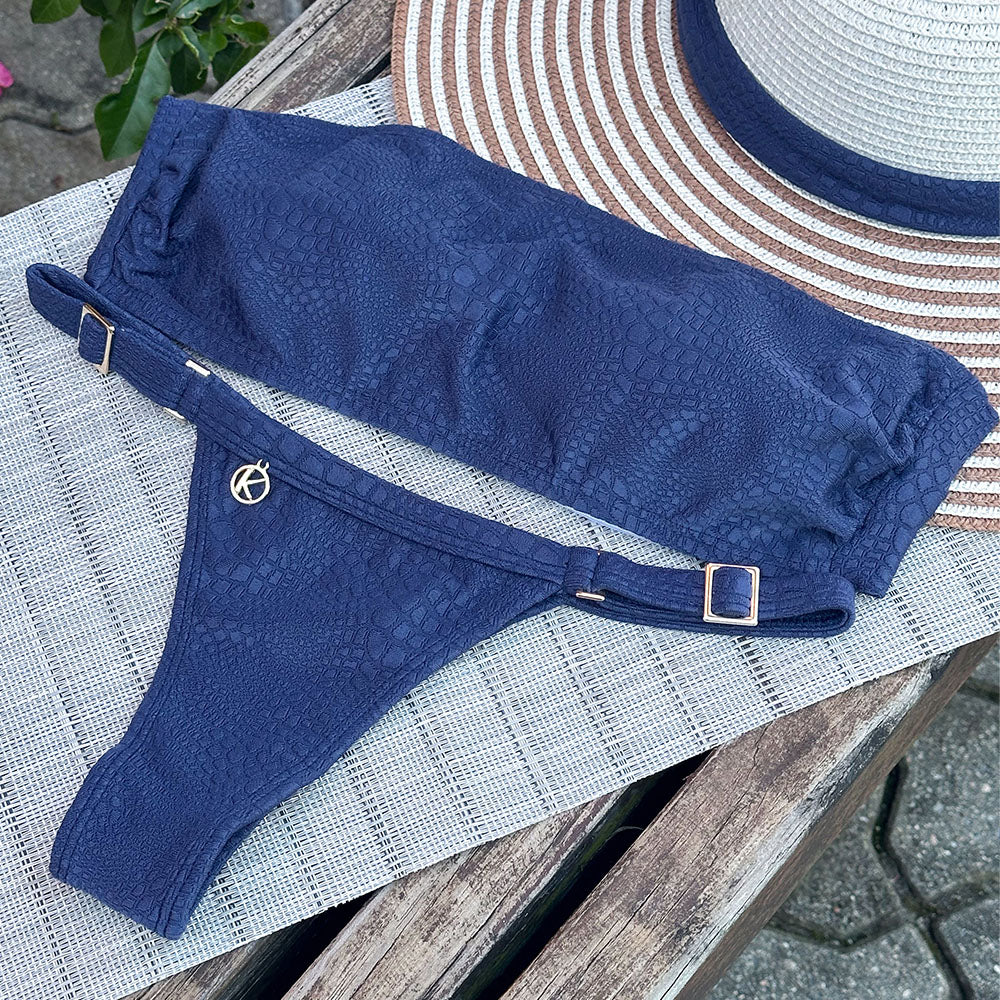 Conjunto de Biquini Crocô Marine| Top Faixa + Tanga Fany |Tanga Marquinha de Fita com Regulador que não Esquenta no Sol | Top Faixa Tomara que Caia Forrado sem Bojo