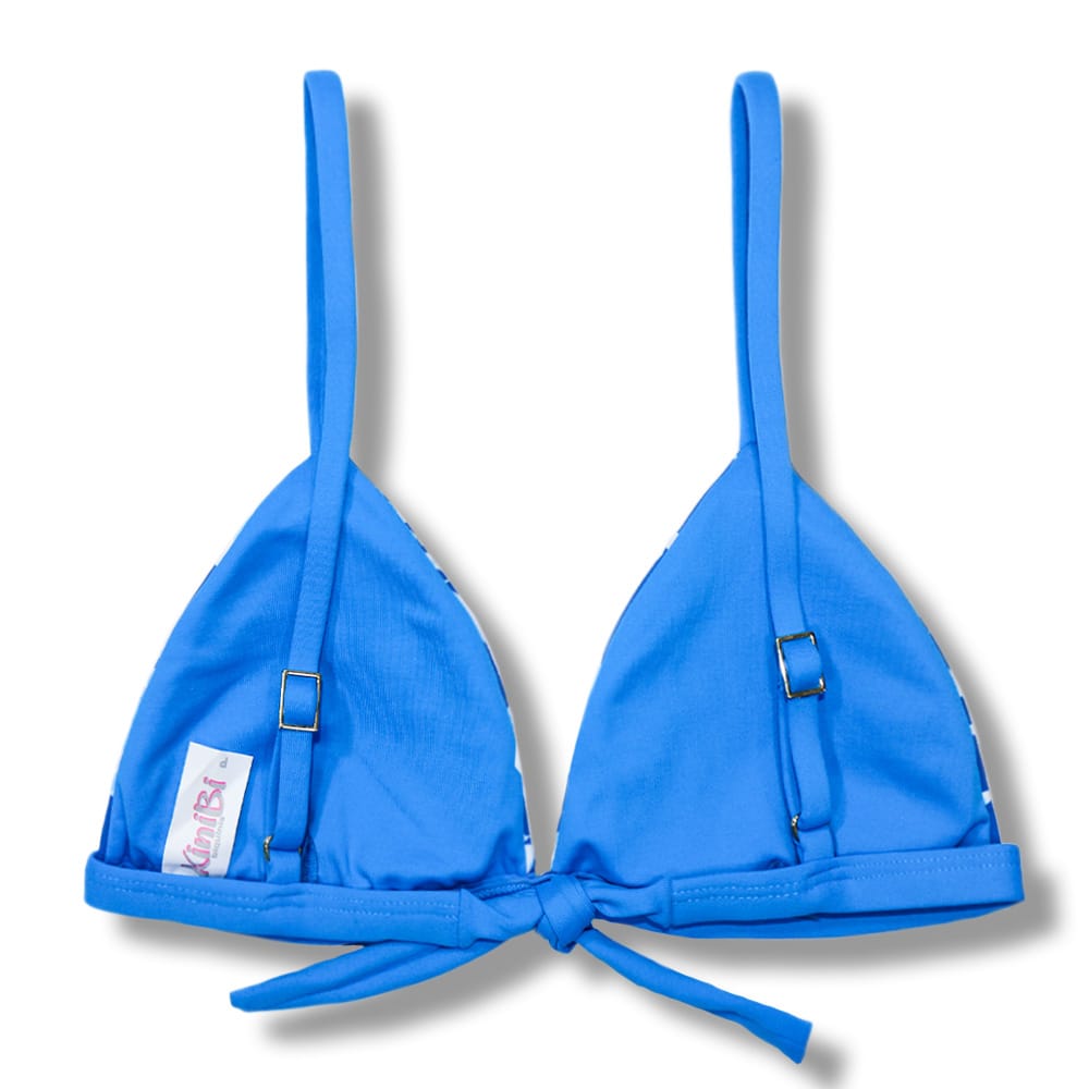 Top Jade Iris | Detalhes na cor Azul | Cortininha Triângulo Fixo | Estilo Sutiã com Amarração nas Costas | Alças com Regulagem | Abertura para Bojo