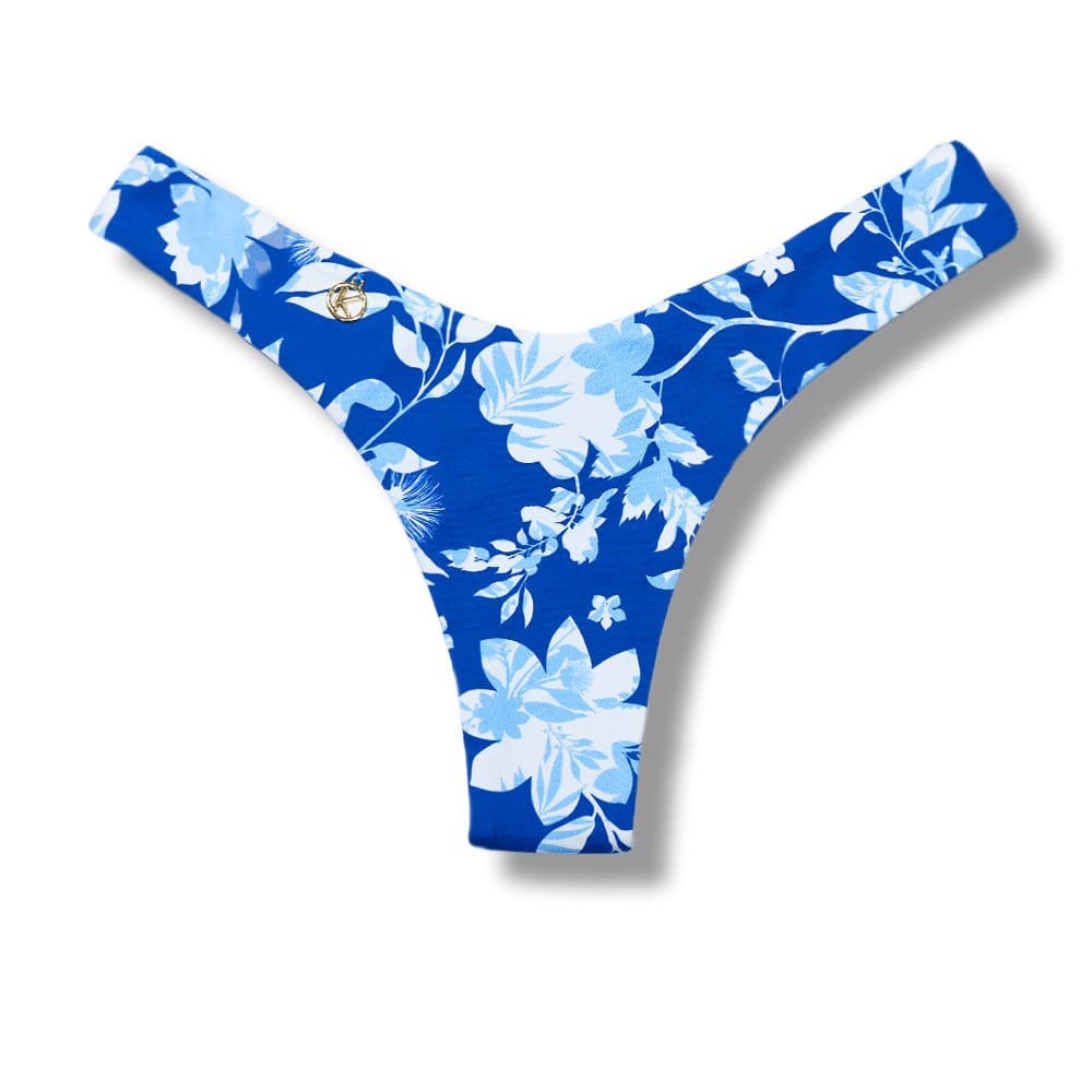 Tanga Eva Íris | Biquíni Estampado Semi Fio Asa Delta | Aviador | Dupla Face Azul | Reversível