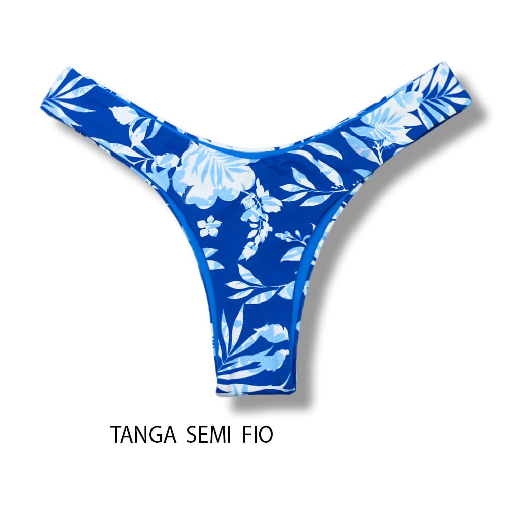 Tanga Eva Íris | Biquíni Estampado Semi Fio Asa Delta | Aviador | Dupla Face Azul | Reversível