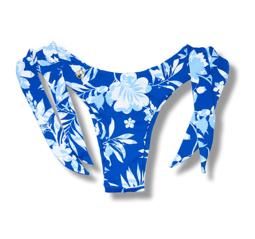 Tanga Mora ìris | Biquíni Estampado Fio Duplo | Amarração Lateral Larga | Detalhe Interno Azul