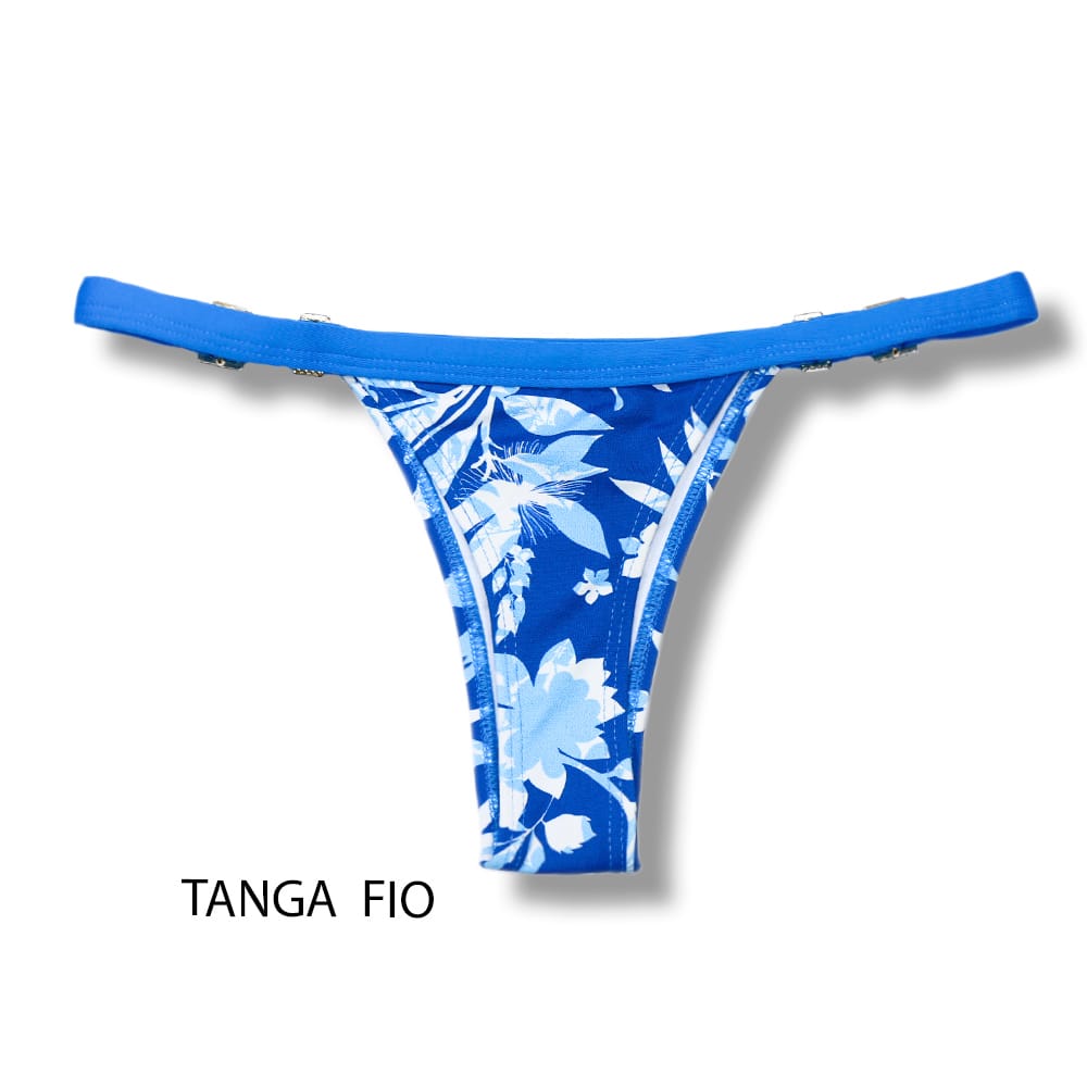 Tanga Fany Íris | Biquíni Estampado | Tanga Fio Dental | Marquinha de Fita | Regulável