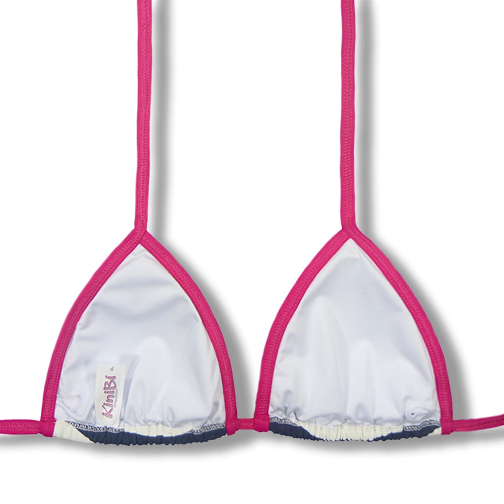 Top Mara Nautic Pink | Detalhes Pink | Cortina com viés | Amarração nas Costas e Pescoço