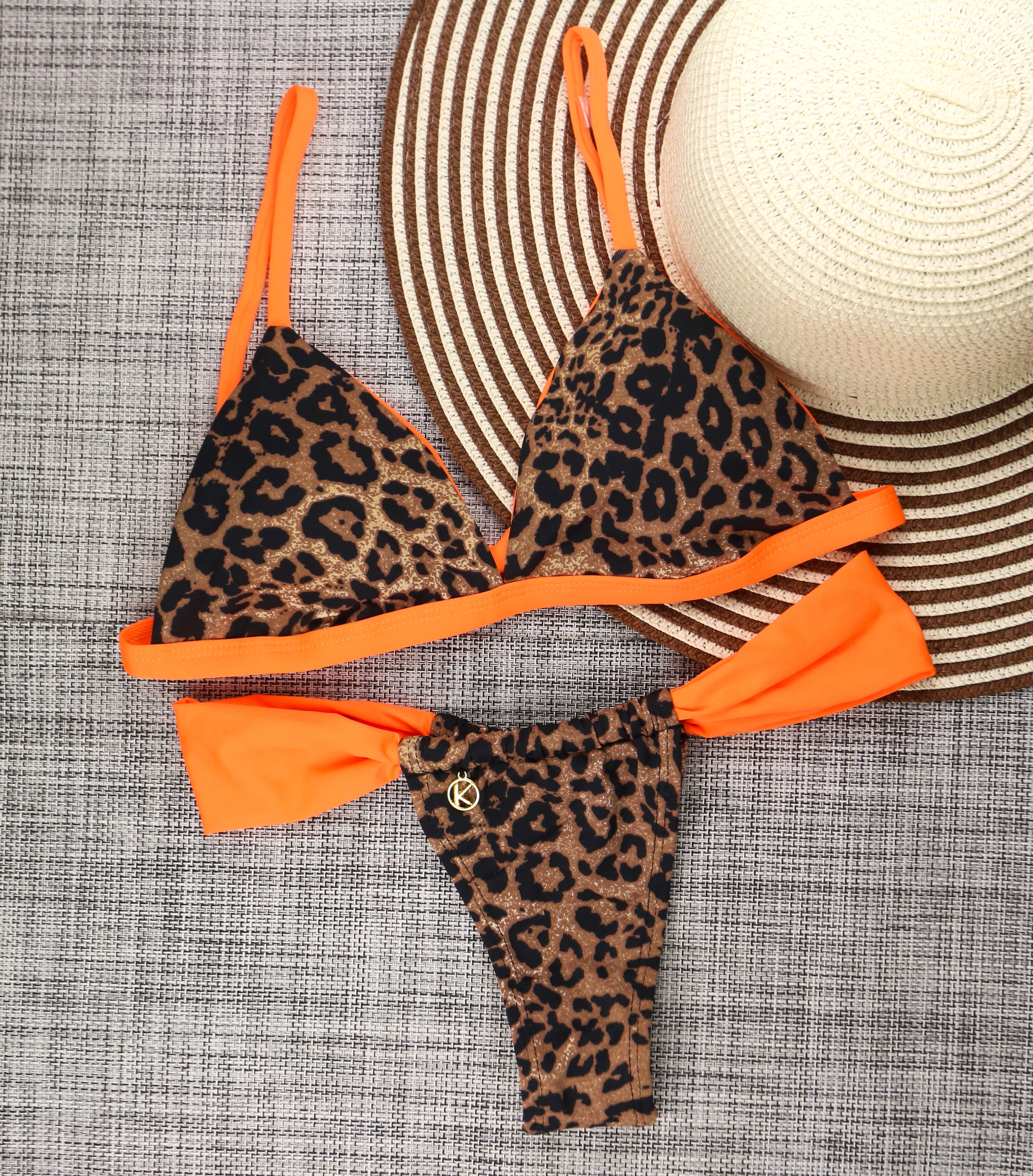 Conjunto de biquíni Animal Print com a combinação Laranja | Top Jade + Tanga Gali