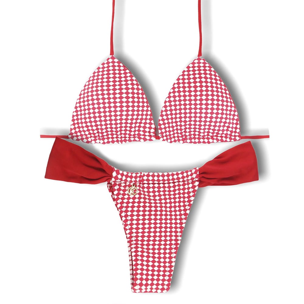 Conjunto de biquíni Vichy Vermelho | Top Lua + Tanga Gali | Tanga cortininha lateral com a opção de deixar mais larga | Top Lua vem com o bojo embutido sendo dupla face.