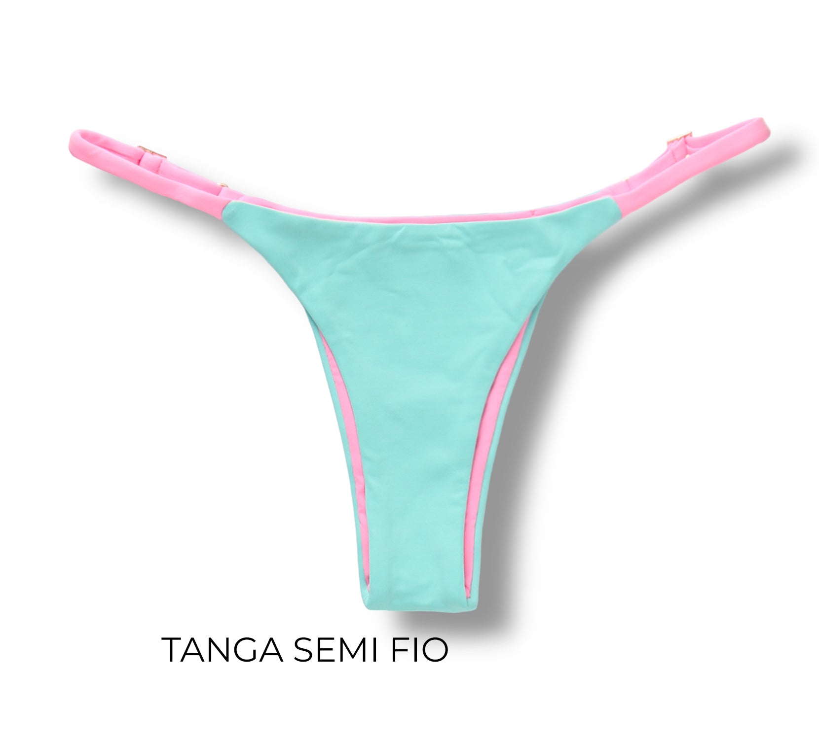 Conjunto de biquíni Bicolor Verde Mint e Rosa Iogurte | Top Lua + Tanga Mia | Top dupla face com bojo embutido | Tanga semi fio com regulador na lateral | Tecido opaco