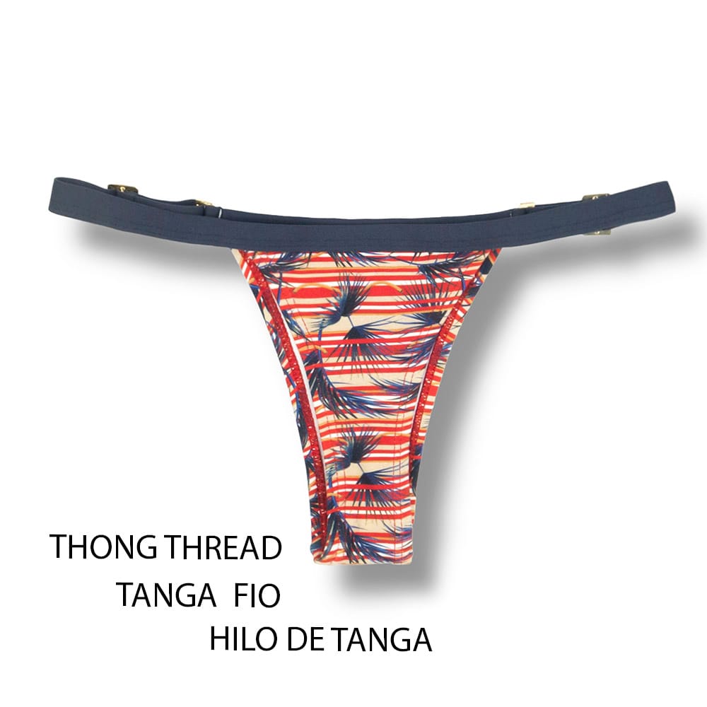 Conjunto de biquíni Folhagem Retrô| Top Mara + Tanga Fany | Top cortininha com abertura para bojo | Tanga fita