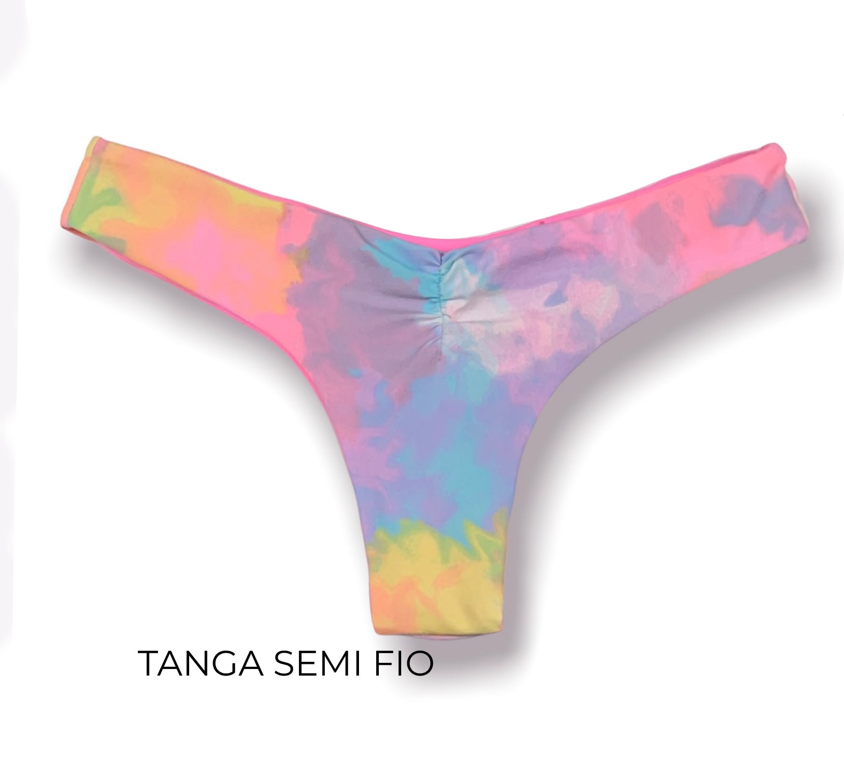 Conjunto de Biquíni Tie Dye com a Combinação Rosa Iogurte | Top Lua + Tanga Isa