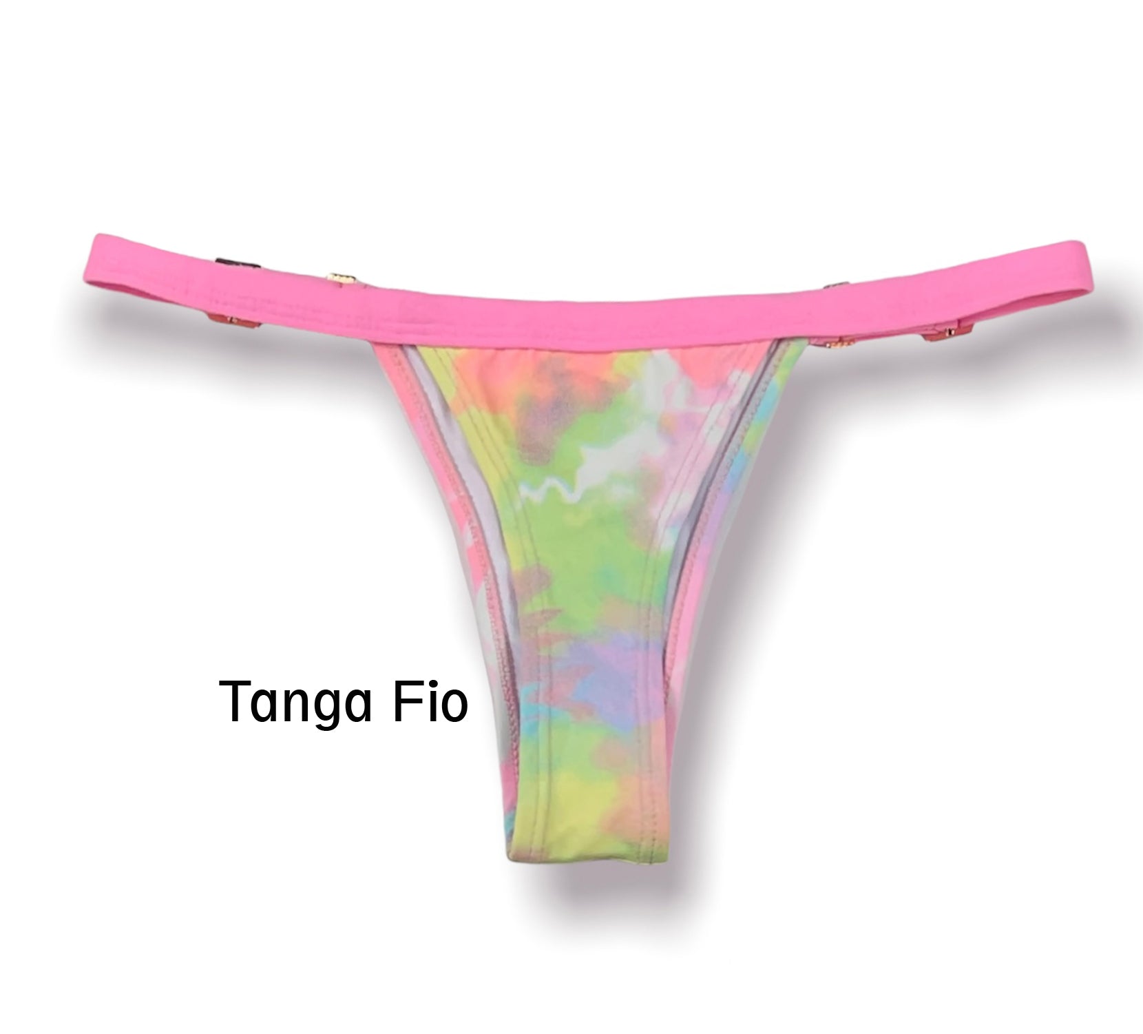 Conjunto de biquíni Tie Dye com a combinação Iogurte | Top Mara + Tanga Fany | Top cortininha com abertura para bojo | Tanga fita deixa marca de bronze linda com regulador que não esquenta no sol.