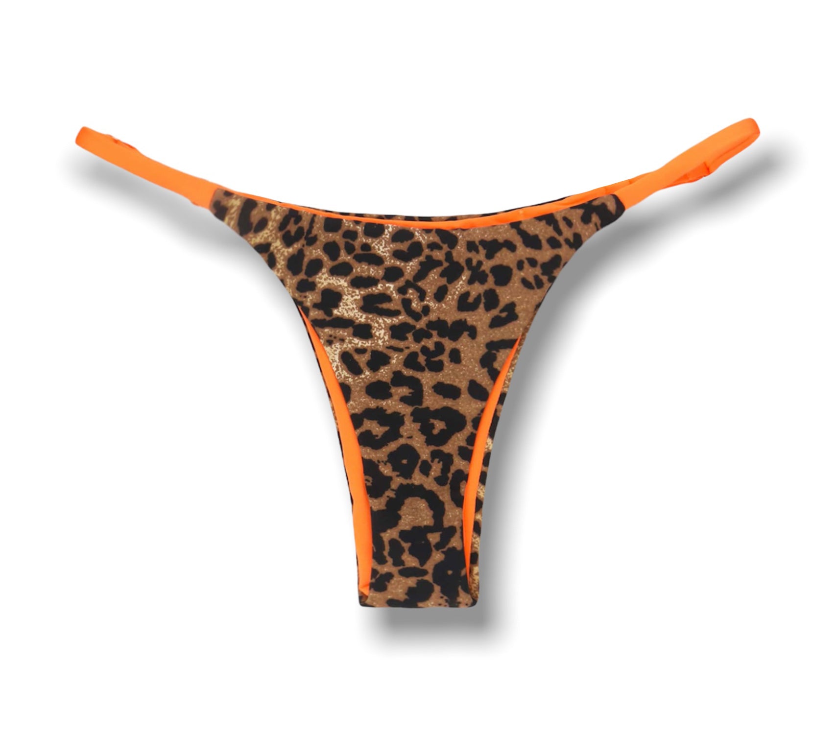 Conjunto de biquíni Animal Print com a combinação Laranja | Top Lua + Tanga Mia | Top dupla face com bojo embutido | Tanga semi fio com regulador na lateral marquinha de fita