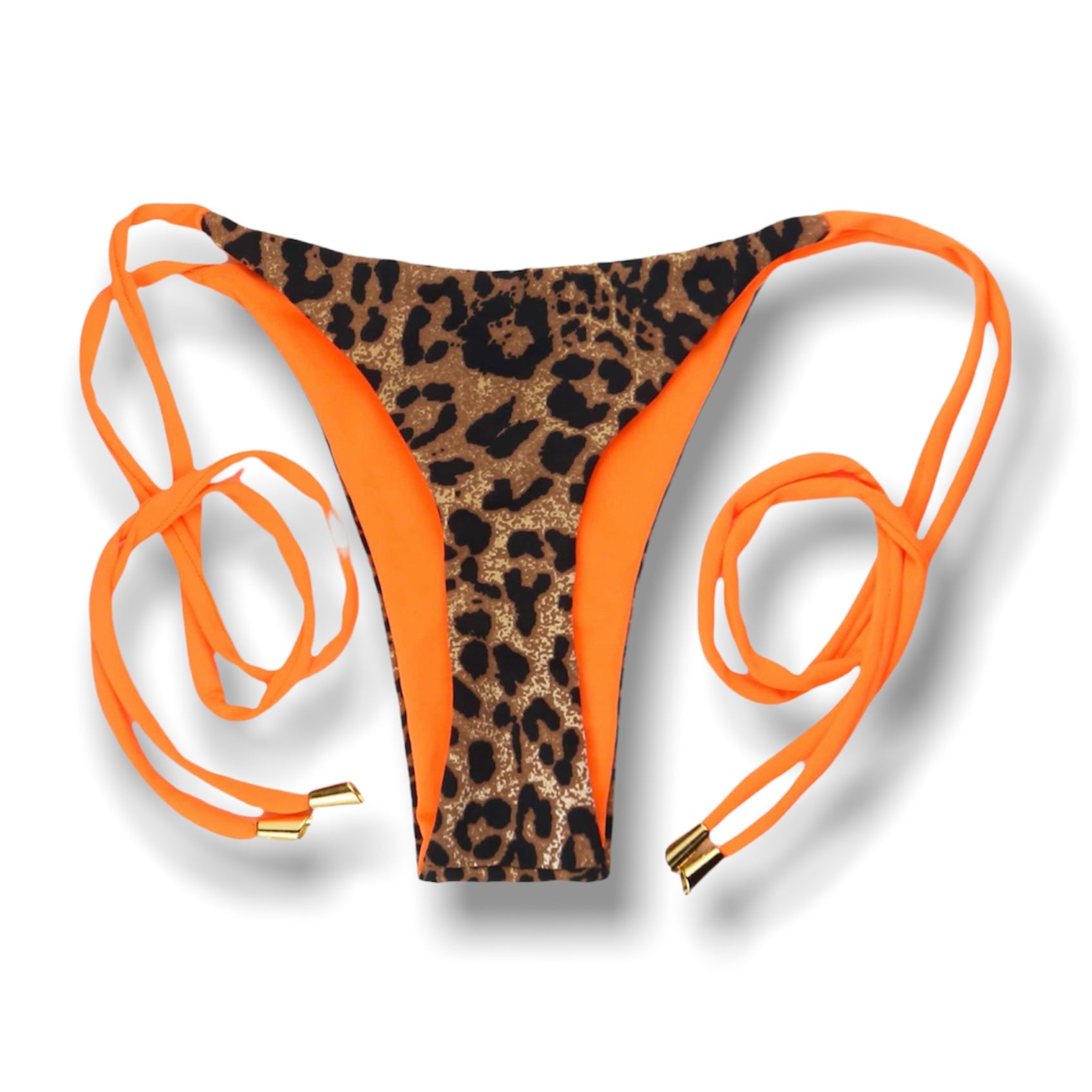 Conjunto de Biquíni Animal Print com a Combinação Laranja | Top Lua + Tanga Cora