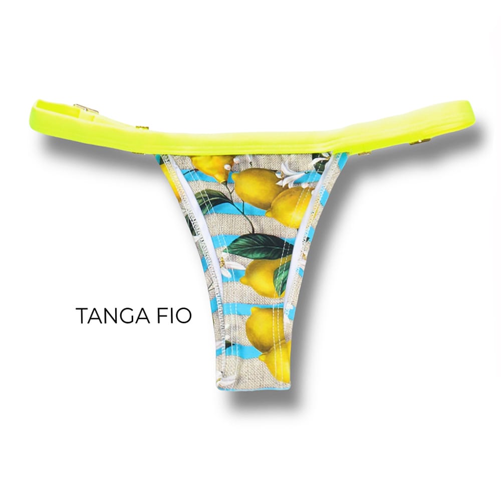 Tanga Fany Limão Siciliano | Biquíni Estampado | Semi Fio |  Marquinha de Fita | Regulável