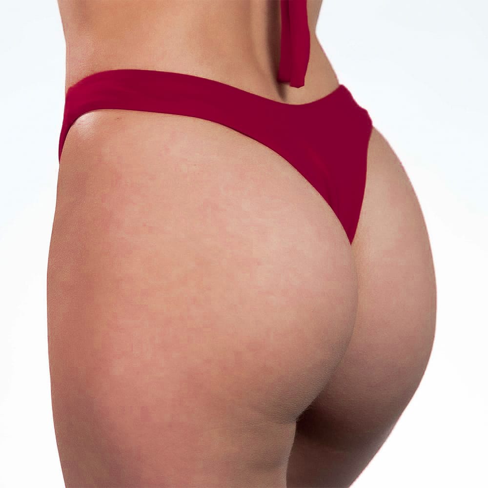 Conjunto de biquíni Vermelho Carmim | Top Faixa + Tanga Eva | Tanga Asa Delta Dupla Face e Semi Fio | Top Faixa com Amarração nas Costas