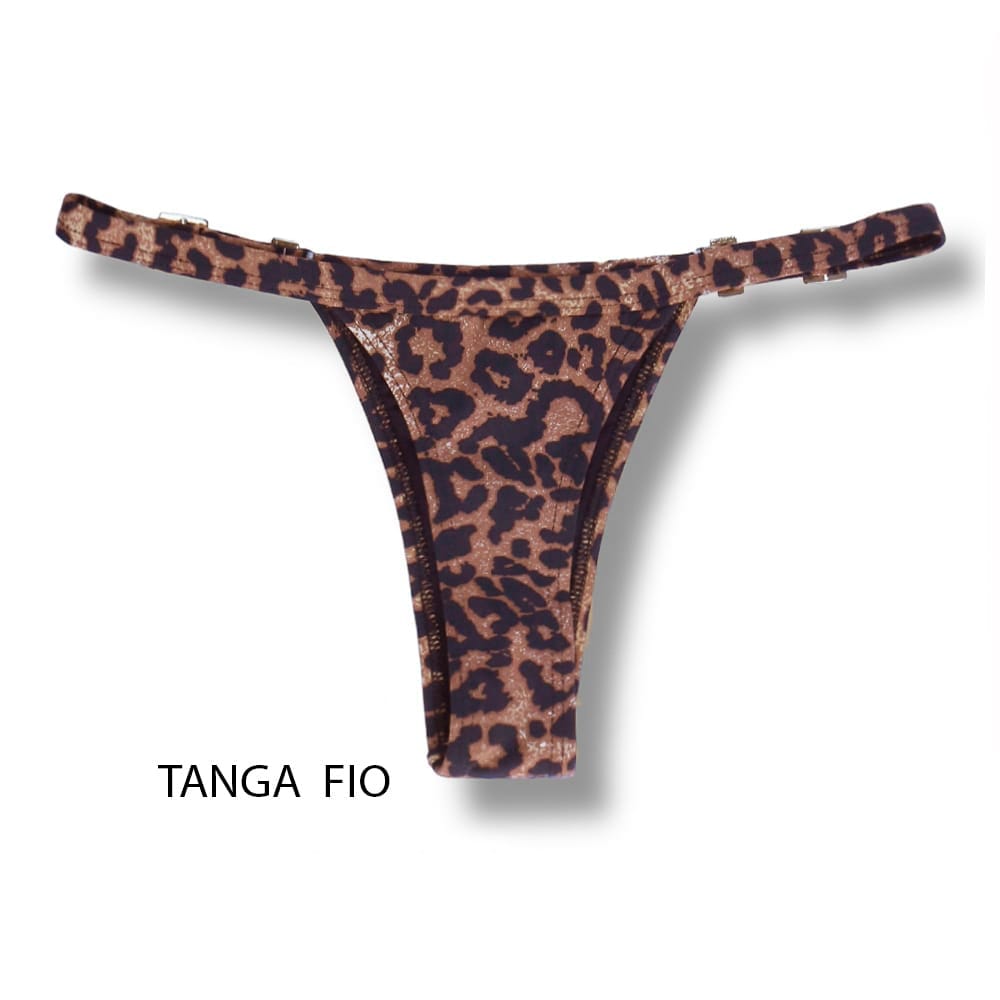 Tanga Fany Animal Print | Biquíni Estampado | Semi Fio |  Marquinha de Fita | Regulável | Oncinha