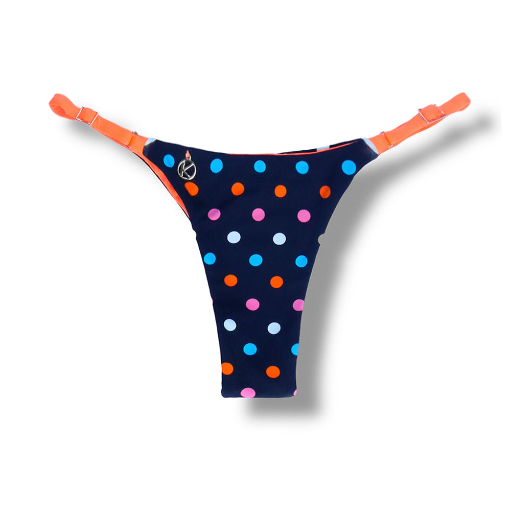 Tanga Mia Poá Colorê | Biquíni Estampado | Semi Fio | Tira Fina Regulável | Marquinha de Fita | Detalhe Laranja