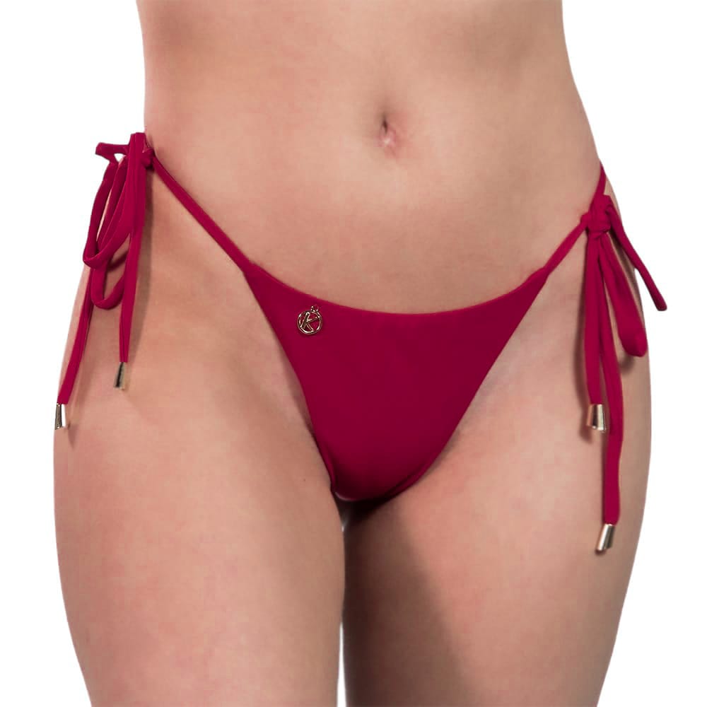 Tanga Cora Vermelho Carmim | Biquíni Liso | Fio Dental com Laço para Amarrar | Dupla Face Vermelho | Reversível