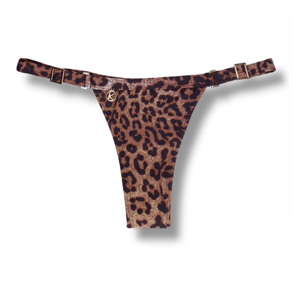 Tanga Fany Animal Print | Biquíni Estampado | Semi Fio |  Marquinha de Fita | Regulável | Oncinha