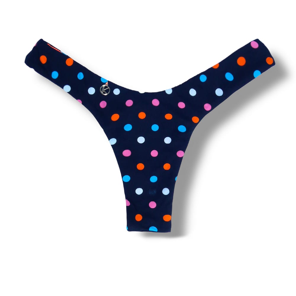 Tanga Eva Poá Colorê | Biquíni Estampado Semi Fio Asa Delta | Aviador | Dupla Face Laranja | Reversível