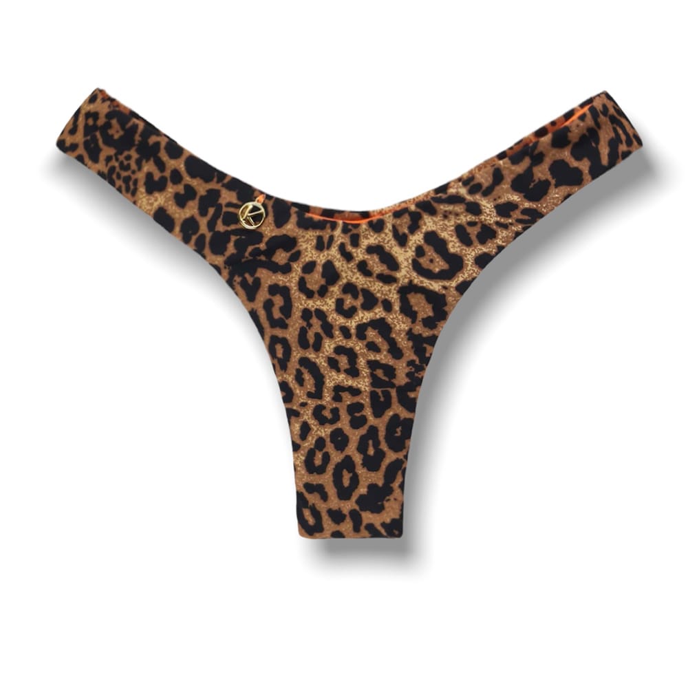 Tanga Eva Animal Print | Biquíni Estampado Semi Fio Asa Delta | Aviador | Dupla Face Laranja | Reversível | Oncinha
