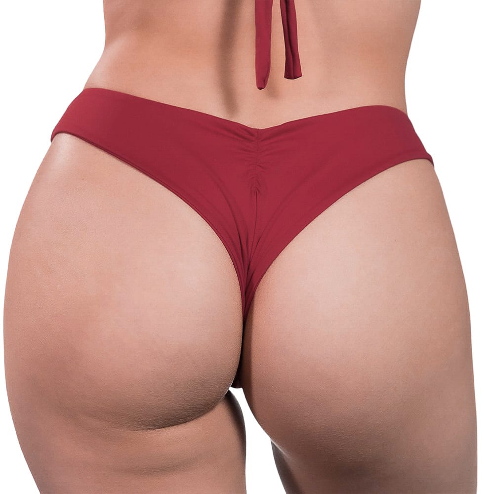 Tanga Isa Vermelho Carmim | Biquíni Liso |  Semi Fio Ripple | Dupla Face | Reversível